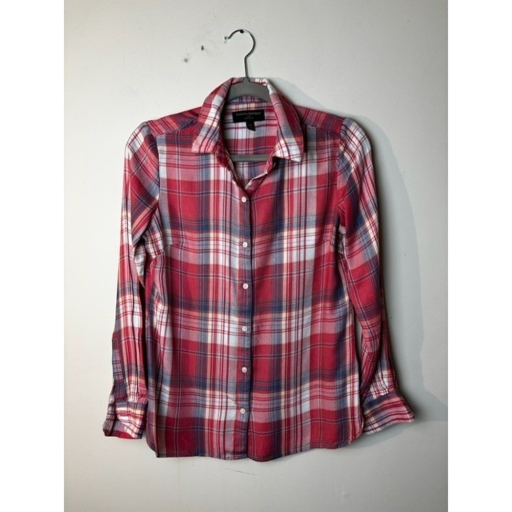 Womens XS Banana Republic Button-Up‎ Shirt Top Multicolor Plaid Classic Fit